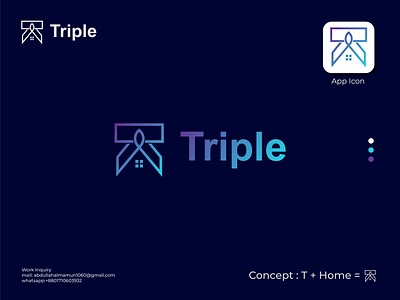 Triple Logo Concept, T Letter and home logo, Real Estate Logo 3d app logo branding business logo creative design graphic design home logo illustration logo modern logo n o p q r s t u v w x y z real estate logo t letter logo vector website logo
