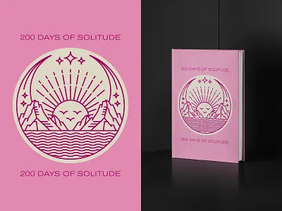 Two Hundred Days of Solitude book book cover book cover design design illustration line lineart monoline moon mountain pink scenery sea vector