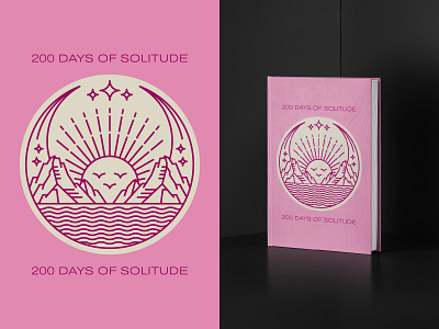 Two Hundred Days of Solitude book book cover book cover design design illustration line lineart monoline moon mountain pink scenery sea vector