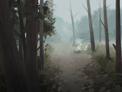 Rainy Forest part 2 concept art digital art environment fall fog forest illustration nature raine visual development