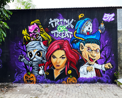 halloween concept graffiti collaboration branding cartoon character design graffiti graffitiwall halloween logo vector