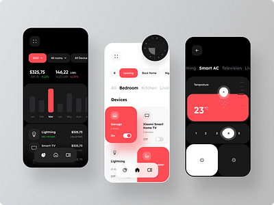 Smart Home Mobile App app black creative design gradient home minimal red smart ui ux white