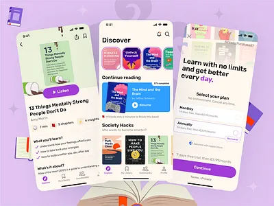 Book Summaries Mobile App | UI Challenge #07 app book app book summaries books books shop books store design ebook growth ios learning library mobile online book product design reader reader app reading app ui ux