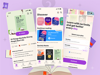 Book Summaries Mobile App | UI Challenge #07 app book app book summaries books books shop books store design ebook growth ios learning library mobile online book product design reader reader app reading app ui ux