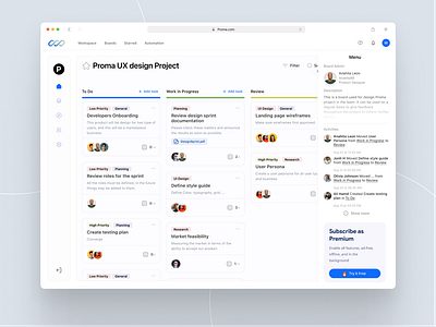 Proma Project Management Platform activities admin board asana project management task label task management trello ui ux design web application web design workspace