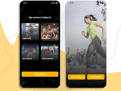 Daily workouts and nearby gym calories coach fitness gym health starup leg day life style mobile app musclse personal coach plans power sporter sports trainer ui upper body ux workout workouts