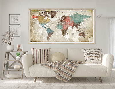 World Map Wall Decor Poster, Soft Color Watercolor Paintings