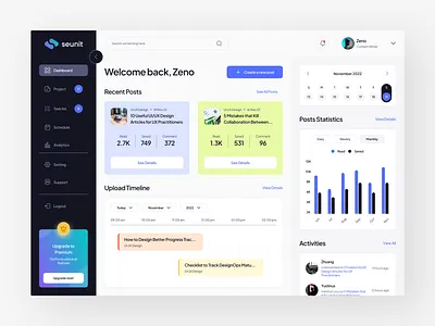 Seunit - Content Management Dashboard for Content Writer blog clean cms content content management content writer dashboard management saas system ui ui design ui kit uiux uiux design ux web website website design writer