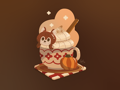 Pumpkin Kitty adobeillustrator ai berriemoo2k brown cat characterdesign cinnamon cute cutie drawthisinyourstyle dtiys illustration illustrator kitten kitty marshamallow pumpkin pumpkin latte tea vector