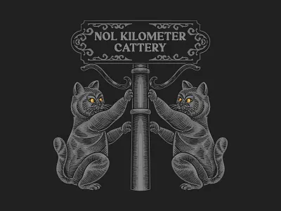 Nol Kilometer Cattery badge classic engraving handdrawn logo retro vintage vintagelogo