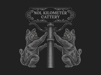 Nol Kilometer Cattery badge classic engraving handdrawn logo retro vintage vintagelogo