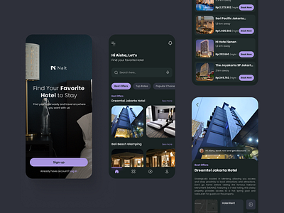 Hotel Booking App booking mobile dark theme exploration hotel app hotel booking hotel design inspiration mobile design mobile design ui ui design uidesign uiux user interface