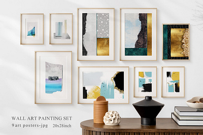 Abstract painted wall art set. Posters, covers, prints. Watercol card