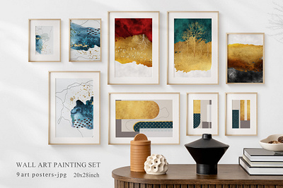 Abstract painted wall art set. Posters, covers, prints. Watercol paintings
