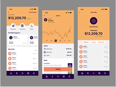 "InvestKan" Investment App Concept appconcept crypto invest investment stocks ui uidesign