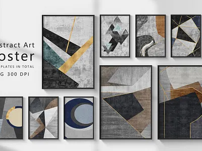Abstract grey geometric wall art set. Posters, covers, prints. W decoration design grunge hand painted hanging illustration paintings