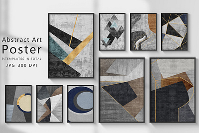 Abstract grey geometric wall art set. Posters, covers, prints. W decoration design grunge hand painted hanging illustration paintings