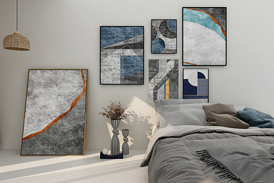 Abstract geometric wall art set. Posters, covers, prints. Waterc decoration design grunge hand painted illustration logo paintings printing