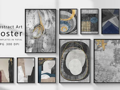 Abstract grey geometric wall art set. Posters, covers, prints. W 3d geometry branding decoration design grunge hand painted illustration logo paintings ui