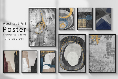 Abstract grey geometric wall art set. Posters, covers, prints. W 3d geometry branding decoration design grunge hand painted illustration logo paintings ui