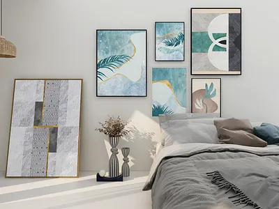 Abstract geometric wall art set. Posters, covers, prints. Waterc decoration design grunge hand painted hanging illustration paintings