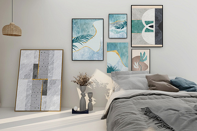 Abstract geometric wall art set. Posters, covers, prints. Waterc decoration design grunge hand painted hanging illustration paintings