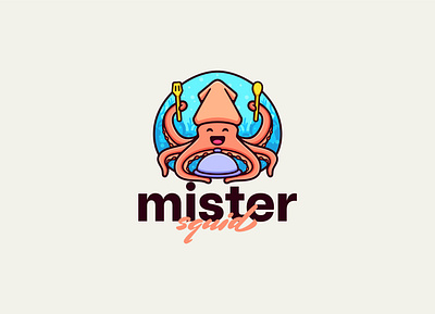 Squid chef cartoon mascot logo design brand branding cartoon character chef cute design illustration logo mascot mister restaurant squid vector