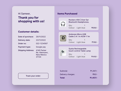 Daily UI Challenge 017 (Email Receipt) app app design daily ui 010 dailyui design email receipt mobile design purchase details receipt web design
