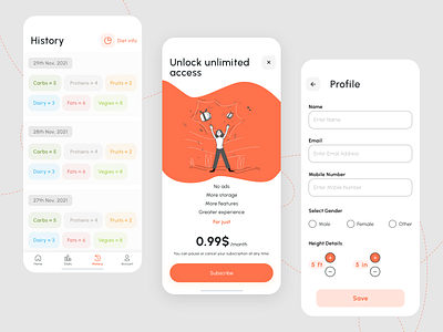 Mobile App - Diet Control app design branding design diet interaction design micro interaction mobile application process ui user centric user experience ux visual design