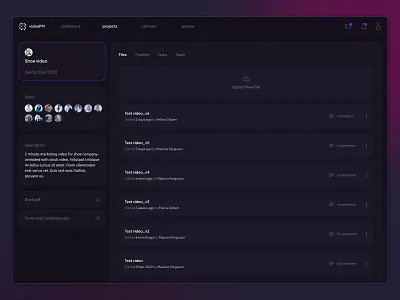 Video PM software - SaaS admin panel attachment dark dark concept dashboard editing file inspiration interface platform pm project project management saas software task task management team ui video
