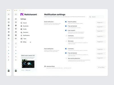 Notification settings — Dashboard dashboard dashboard design dashboard ui saas dashbaord saas design setting dashboard settings page design ui design visual design