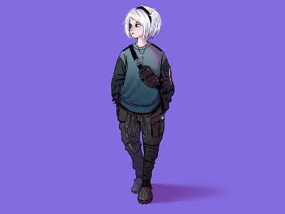 Techwear 2b 2b anime automata character design drawing illustration minimal nier nier:automata nierautomata procreate streetwear techwear yorha2b