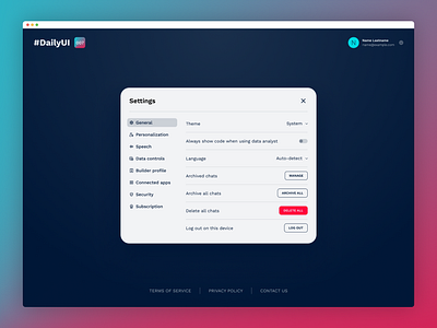 #DailyUI 007 — Settings Modal ui