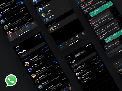 WhatsApp Dark Mode - iOS android application cards cards design chats chatting dark dark app dark mode dark theme icon design icons ios notification superhero tabs ui ui kit uiux whatsapp
