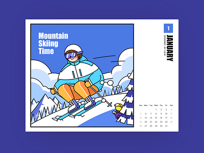 Bird Series-Mountain Skiing Time bird calendar design girl illustration january mountain photoshop pine ski skiing snow winter woods