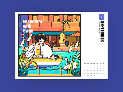 Bird Series-Encounter With Swan afternoon autumn balcony bird building café calendar fall girl illustration photoshop reed river riverboat september swan water