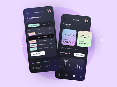 Dark Mobile UI 🦊Adelfox Dashboard 3d 3d hand 3d mockup analytics analytics dashboard card chart color dark ui earning line chart mobile dashboard statement tab bar typography ui ui dashboard ui design ux ux design