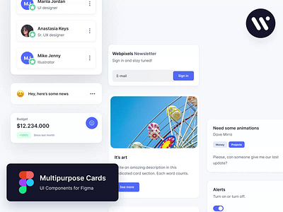 Multipurose Cards - Free UI Components for Figma app cards components dashboard design design system elements figma free freebie interface minimal ui web