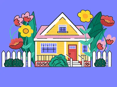Tiny House, Huge Flowers art cheerful design flowers garden graphic design illustration procreate weekly warm up weeklychallenge weeklywarmup
