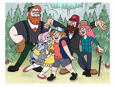 "Gravity Falls" Style Group Portrait cartooning character design digital art gravity falls illustration process video procreate time lapse vis dev visual development