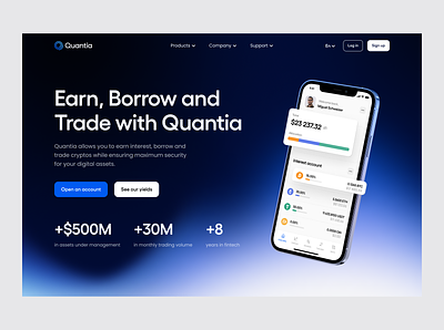 Quantia: web design crypto cryptocurrency defi earnings finance fintech investments trade ui ux visual identity webdesign