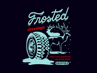 Grippies Tires Ad design doodle drawing frost ice illustration lettering reindeer snow typography vector winter