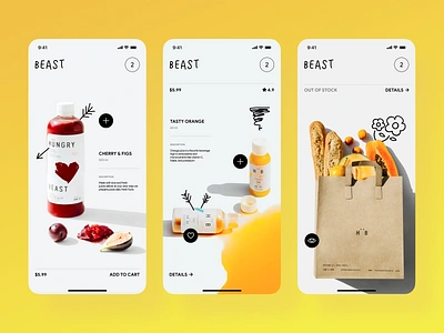 Delivery UI Concept (Beast) branding colourful concept cup ecommerce food fresh fruit grocery health inspiration interface juice layout mobile app product design shop tasty ui ux