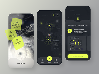 Real-time earthquake alerts + reports app alerts app concept earthquake alerts emergency natural disasters ui