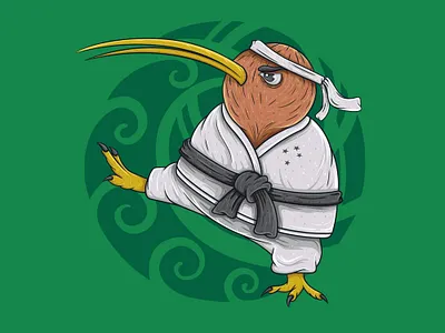 Karate Kiwi beak belt bird black belt character fighter illustration karate kimono kiwi kiwi bird martial arts vector