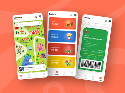 Theme Park App Concept amusement park design events food garden garden app map mobile app design movile app pak park app park map places ride theme theme park tickets ui ui design uiux