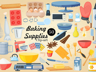 Watercolor Baking Clipart, Baking Supplies, Home Bakery Logo