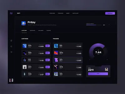 NFT List app bitcoin blockchain chart crypto cryptocurrency dark desktop eth marketplace nft token trade