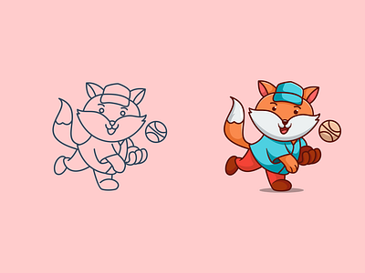 fox baseball character mascot baseball character cute design fox illustration logo mascot