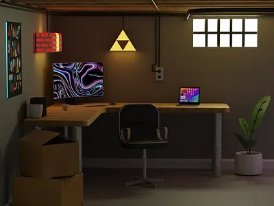 Basement Office Corner 3d blender hard surface modeling illustration office pipes